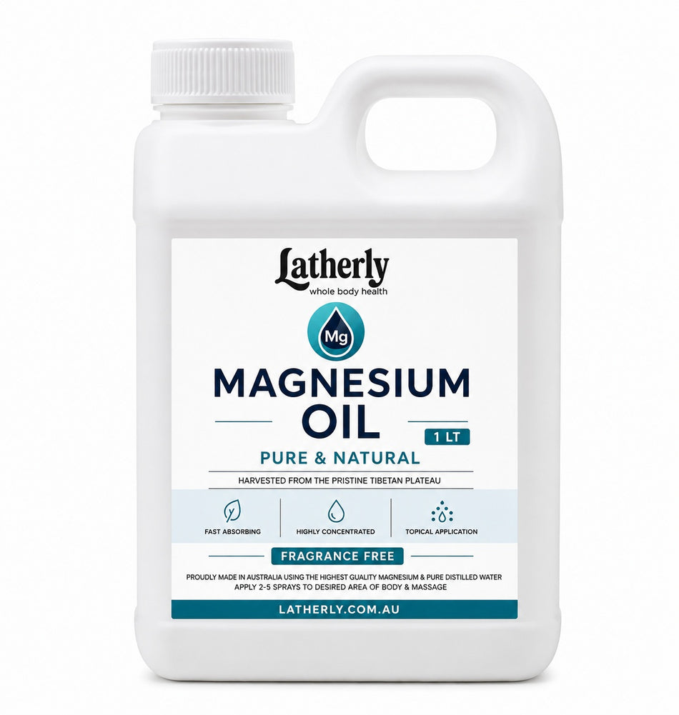 Latherly fragrance-free magnesium oil spray bottle, 1-liter size, pure magnesium chloride topical spray for massage and skin use