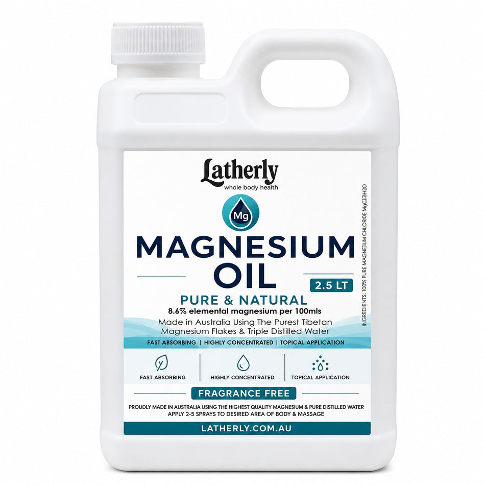 Latherly fragrance-free magnesium oil spray bottle, 2.5 liters, pure magnesium chloride topical spray for soothing skin relief