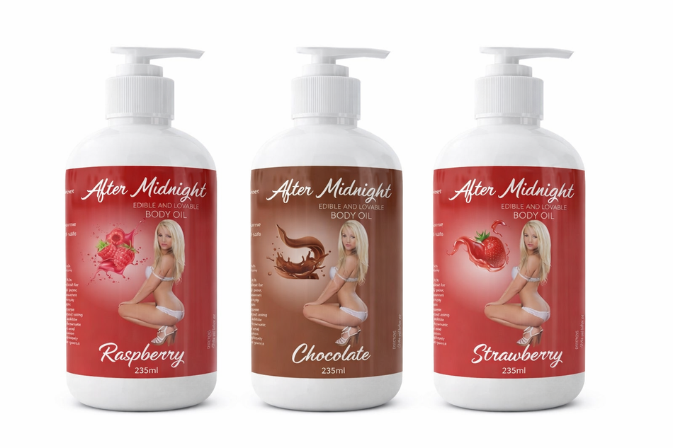 After Midnight Edible & Lickable Body Oil 3-Pack | Raspberry, Chocolate & Strawberry | Sensual Massage Oil Variety Set