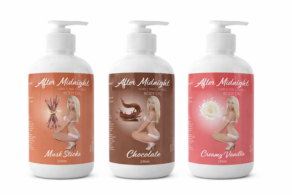 After Midnight Edible & Lickable Body Oil 3-Pack | Musk Sticks, Chocolate & Creamy Vanilla | Sensual Massage Oil Variety Set