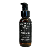 Latherly OutLaw Beard Oil in Cuban Tobacco scent, 50ml bottle with natural ingredients and branding visible.