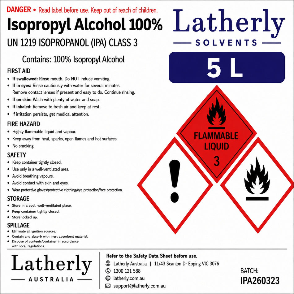 99.9% Isopropyl Alcohol (IPA) – High Purity | 1L, 2.5L, 5L, 10L & 20L