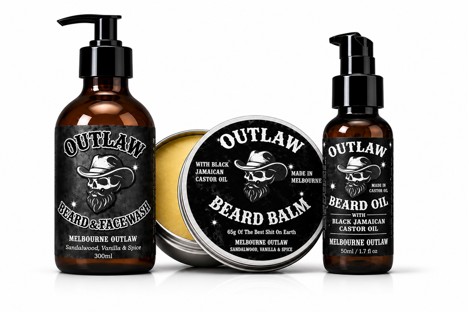 MELBOURNE OUTLAW Smouldering Vanilla & Spice | Beard & Frace Wash, Oil & Balm