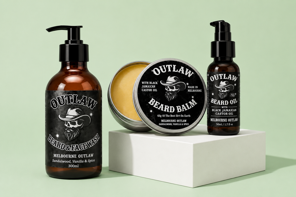 MELBOURNE OUTLAW Smouldering Vanilla & Spice | Beard & Frace Wash, Oil & Balm