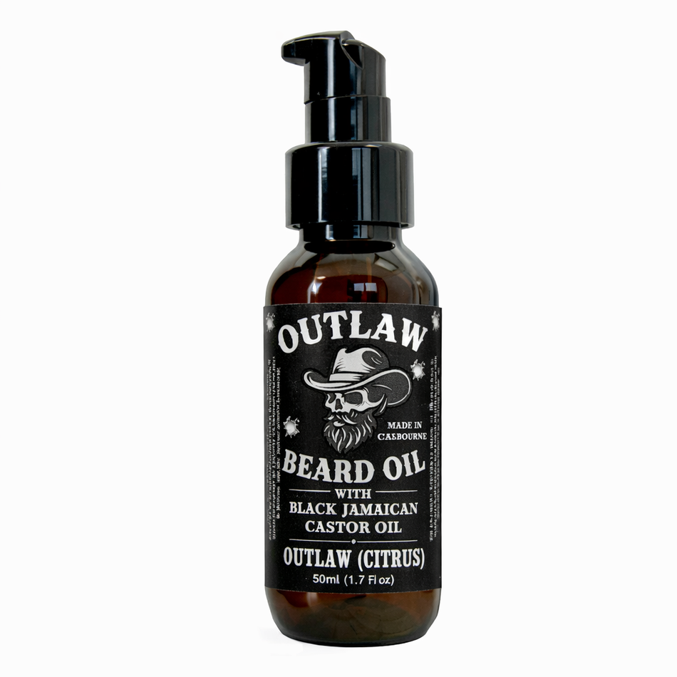 Latherly OUTLAW CITRUS beard and face wash, beard oil, and beard balm set with citrus scent and natural ingredients.
